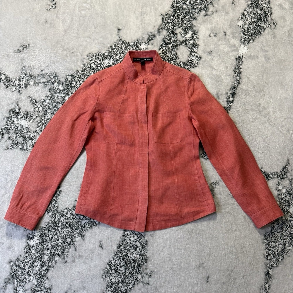 Company Ellen Tracy Jacket Womens Size 4P Red Long Sleeve 100% Linen